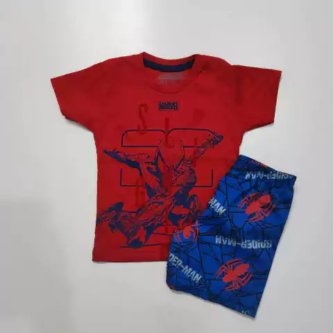 Conjunto H. Aranha camiseta vermelha short azul