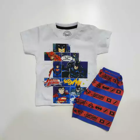 Conjunto Justice camiseta Branca Short listra
