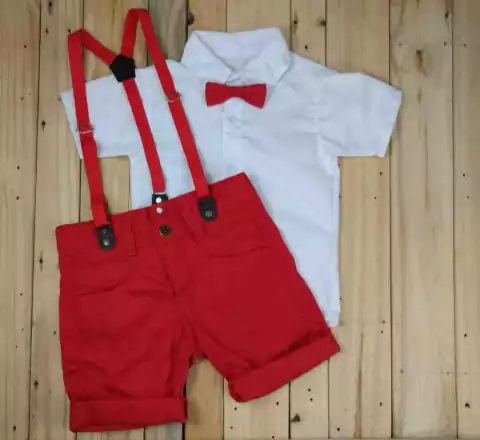Conjunto social camisa Branca Bermuda vermelha