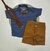 Conjunto social camisa azul bermuda caramelo