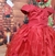 Vestido de festa organza vermelho borboleta na saia - loja online