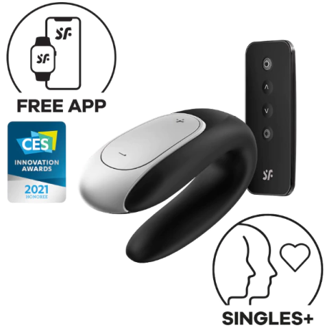 Satisfyer Double Fun Vibrador para Casal Controlado por Aplicativo via Bluetooth e Controle Remoto - Preto