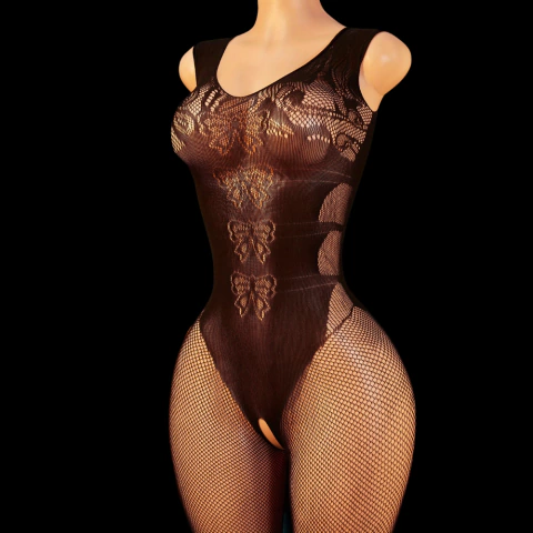 Body Sensual Borboletas com Alças Largas e Malha Transparente