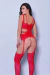 Macacão rendado vermelho com alça, desenhos por toda a peça e abertura na lateral - YAFFA Lingerie