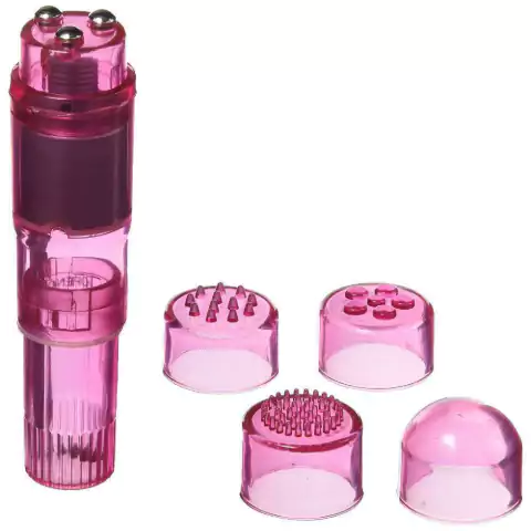 Vibrador Pocket Pleasure com 4 ponteiras massageadoras - Rosa