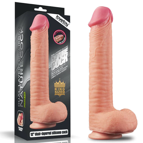 Pênis Realista com Veias Camada Dupla macio e Firme 12" - LOVETOY DUAL-LAYERED SILICONE NATURE COCK