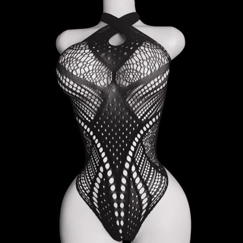 Body Sexy com Trama Jacquard e Recortes Cavados Estilo Espartilho