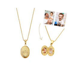 Colar Relicário Mini Oval Girassol Banhado a Ouro 18K