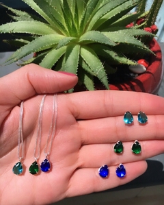 Conjunto Gota Zircônia Verde-mar em Prata 925 na internet