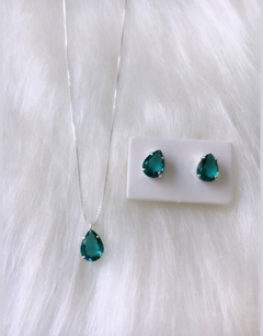 Conjunto Gota Zircônia Verde-mar em Prata 925 - comprar online