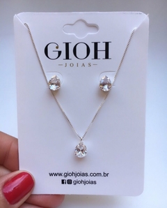 Conjunto Gota Zircônia em Prata 925