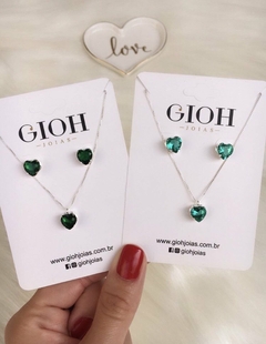 Conjunto de Coração com Zircônia Verde Esmeralda em Prata 925 - comprar online