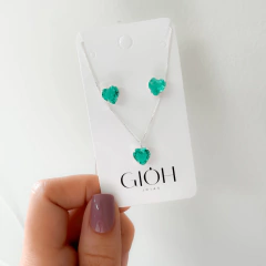 Conjunto de Coração com Zircônia Verde-mar em Prata 925 - comprar online