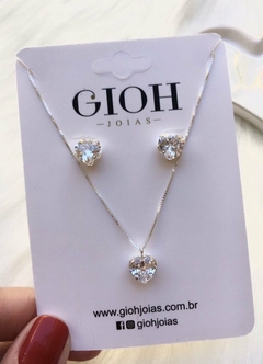 Conjunto de Coração com Zircônia em Prata 925