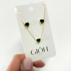 Conjunto Coração Verde Banhado a Ouro ou Prata - comprar online