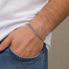 Pulseira Masculina Corrente Grumet de Aço Inox Prateado