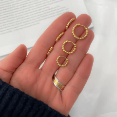 Trio de Argolas Fio Bolinhas Click Banhado a Ouro 18K