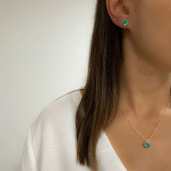 Conjunto de Coração com Zircônia Verde-mar em Prata 925 na internet