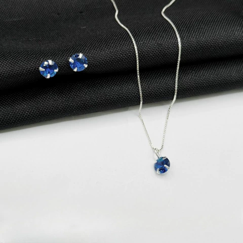 Conjunto Azul Royal Em Prata 925