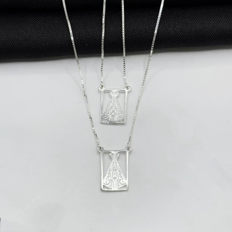 Escapulário nossa senhora de aparecida vazado em prata 925