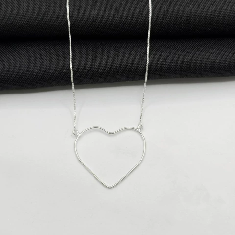 Colar coração vazado veneziana em prata 925