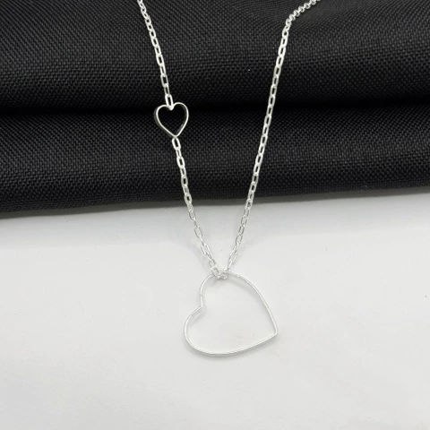 Colar coração fixo e móvel em prata 925