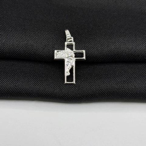 Pingente Cruz Vazada com Face de Cristo em Prata 925