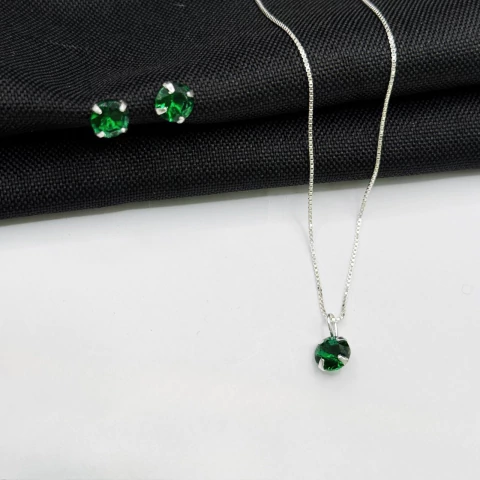 Conjunto Verde Esmeralda em Prata 925