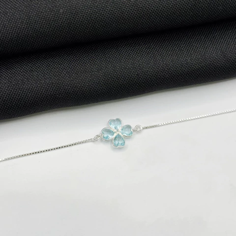 Pulseira trevo azul em prata 925