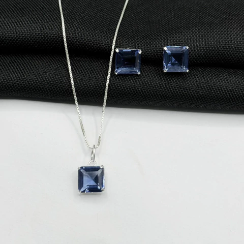 Conjunto Quadrado Roxo em Prata 925