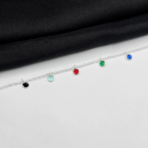 Tornozeleira Zircônia Colorido em Prata 925