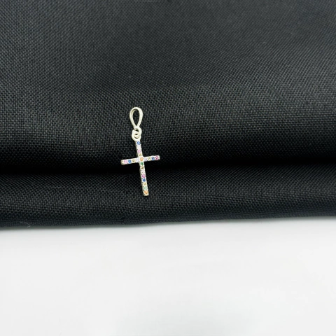 Pingente cruz colorido em prata 925