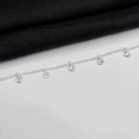 Tornozeleira Zircônia em Prata 925