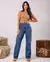 Calça Jeans Wide Leg Feminina Cintura Alta com Bolso Cargo - comprar online