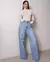 Calça Jeans Wide Leg Feminina Cintura Alta Bolso Cargo Sky Claro - comprar online