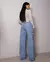 Calça Jeans Wide Leg Feminina Cintura Alta Bolso Cargo Sky Claro na internet