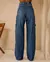 Calça Jeans Wide Leg Feminina Cintura Alta Bolso Cargo na internet