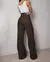 Calça Jeans Wide Leg Feminina Cintura Alta Cargo com Elastano Marrom - loja online