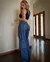 CALÇA JEANS WIDE LEG FEMININA CINTURA ALTA BOLSO CARGO - comprar online