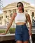 SHORTS JEANS MOM FEMININO CINTURA ALTA RISCA DE GIZ