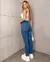 CALÇA JEANS RETA FEMININA CINTURA ALTA ALFAIATARIA RISCA DE GIZ - loja online
