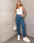 CALÇA JEANS RETA FEMININA CINTURA ALTA ALFAIATARIA RISCA DE GIZ - BE GRINGA