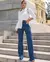 CALÇA JEANS WIDE LEG FEMININA CINTURA ALTA DETALHE RISCAS - BE GRINGA