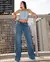 Calça Jeans Wide Leg Feminina Cintura Alta Cós de Elástico