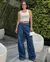 CALÇA JEANS WIDE LEG FEMININA CINTURA ALTA COM PREGA
