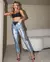 Calça Jeans Reta Feminina Cintura Alta com Detalhes Prata - comprar online