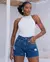 Shorts Jeans Boyfriend Feminino Cintura Média Detalhe Aplicação - comprar online