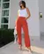 Calça Sarja Reta Cropped Feminina Cintura Alta Detalhe Barra
