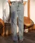 Calça Jeans Wide Loose Feminina Cintura Alta com Aplicação na internet