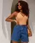 Bermuda Jeans Feminina Meia Coxa Bolso Faca e Prega com Cinto Pu